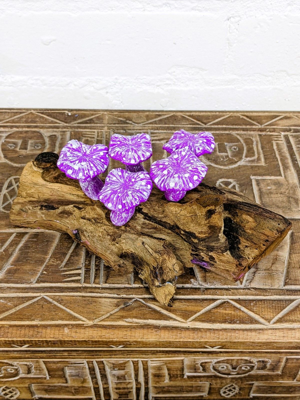 Purple Mushrooms On Log