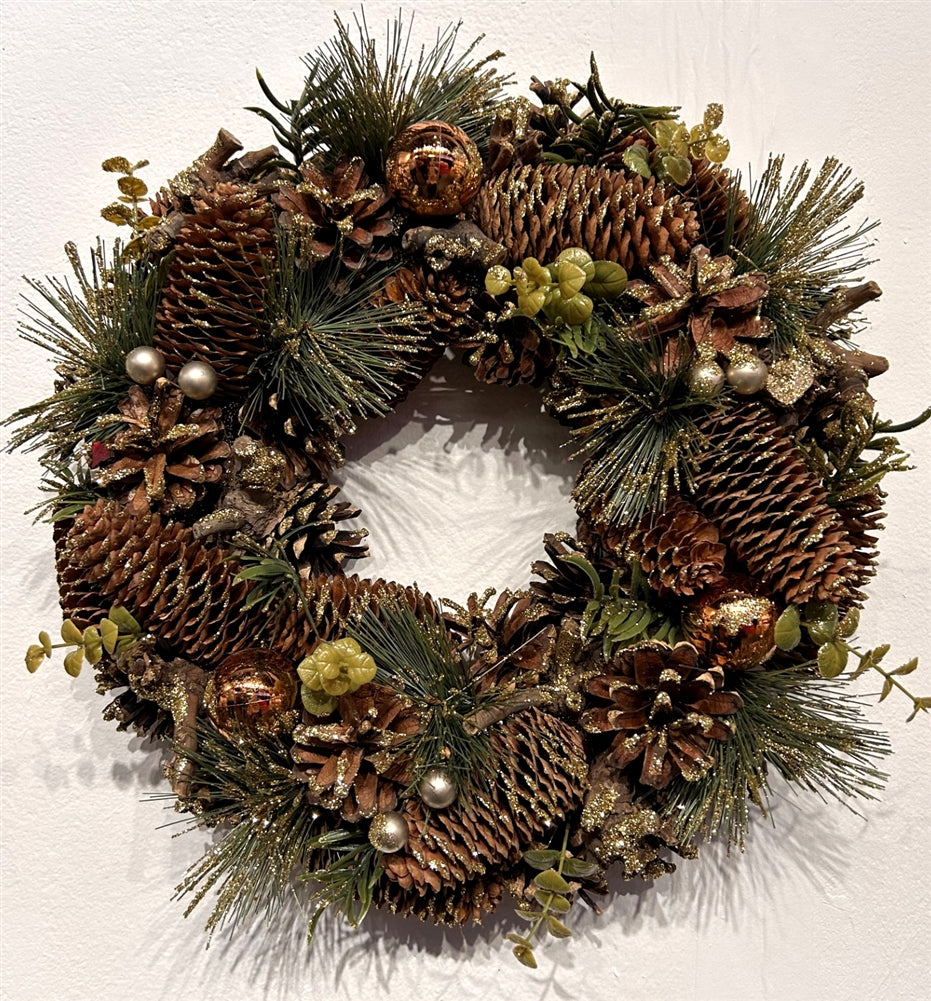 Copper Baubles & Pinecones Christmas Wreath 35cm