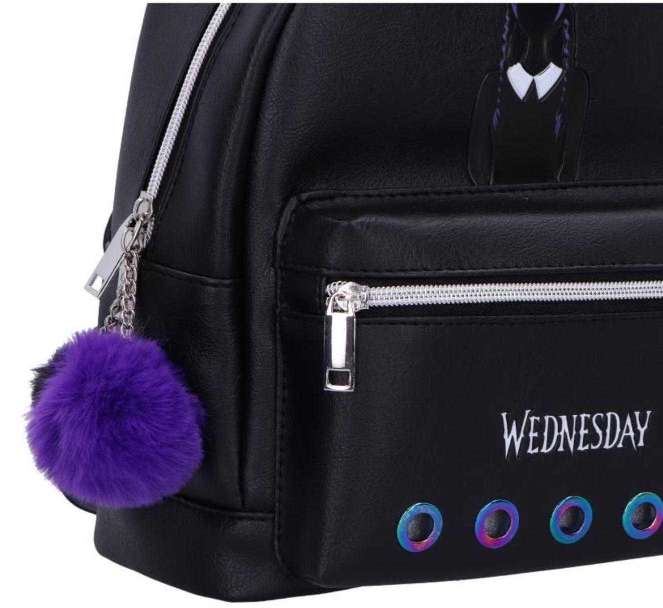 Officially Licensed Wednesday Addams Backpack Black Purple Goth Spooky Bag 28cm