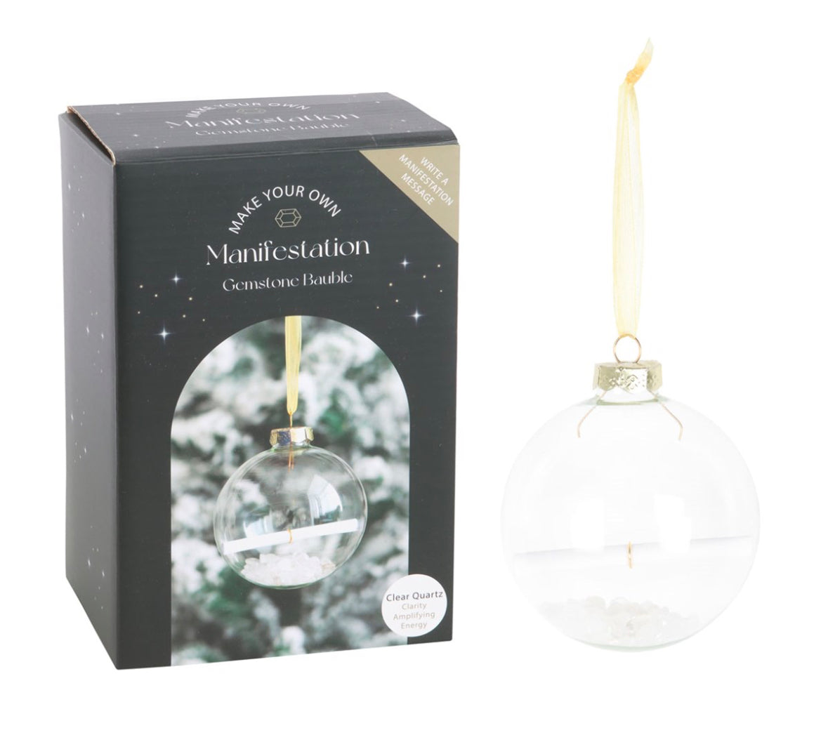 CLEAR QUARTZ MANIFESTATION GLASS CHRISTMAS BAUBLE KIT