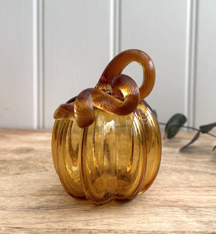 Luxury Handblown Glass Pumpkin Ornament - Amber 9.5cm