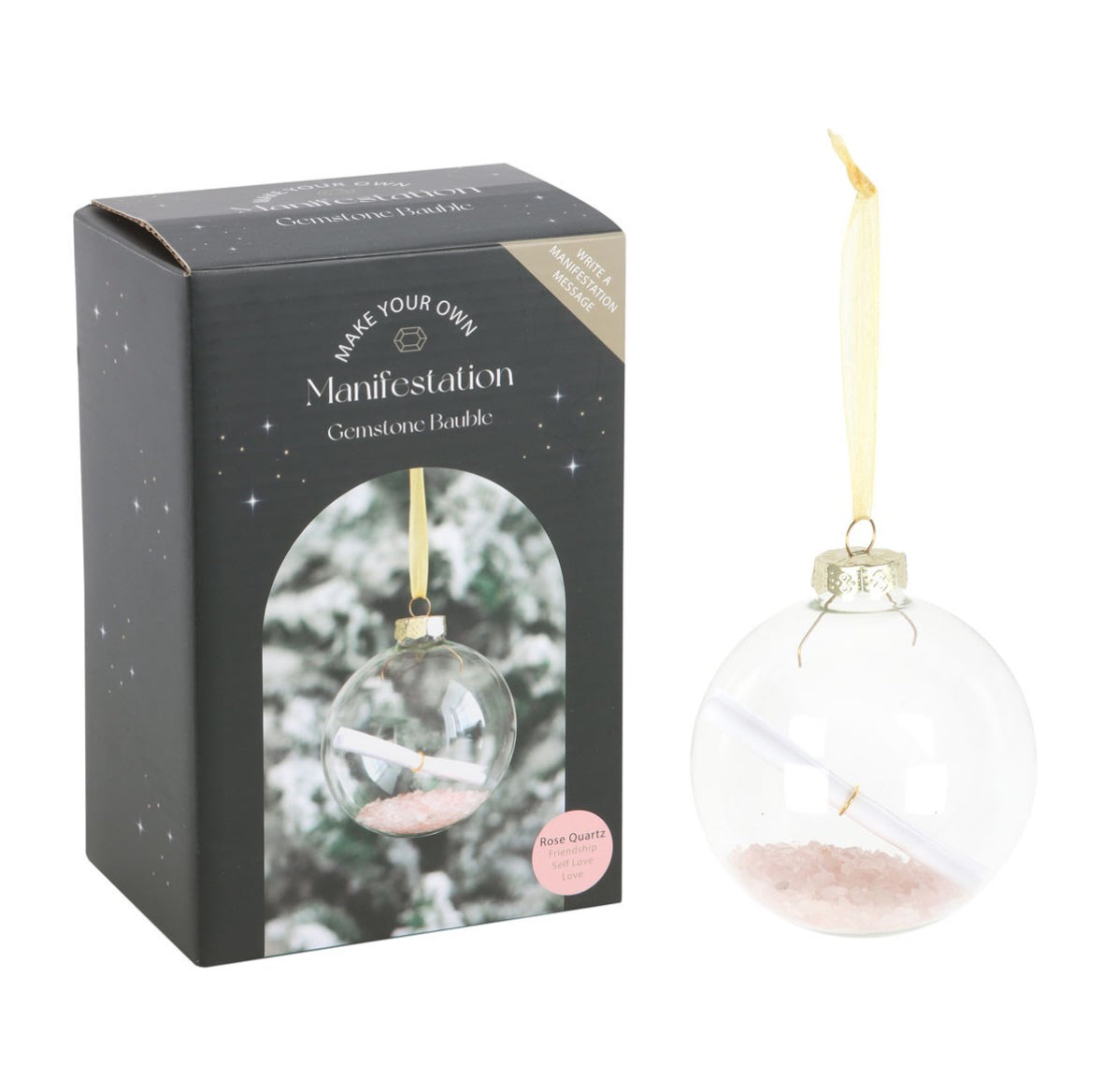 ROSE QUARTZ MANIFESTATION GLASS CHRISTMAS BAUBLE KIT