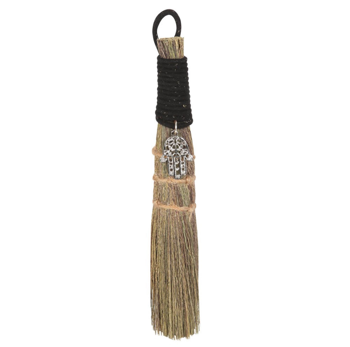 20cm Broom with Hamsa Hand Charm