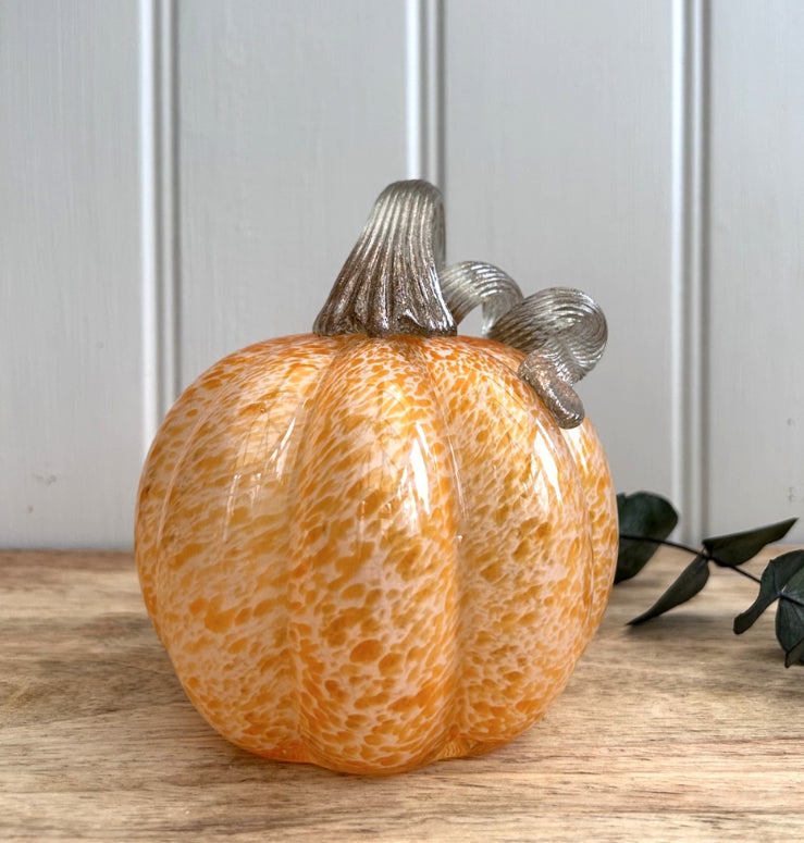 Handblown Glass Pumpkin Ornament - Orange Swirl 12cm