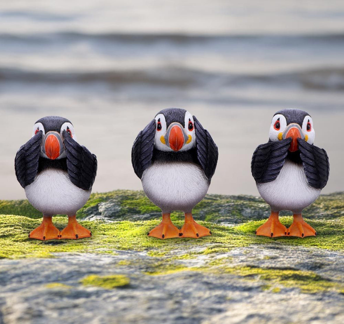 Three Wise Puffins 9cm