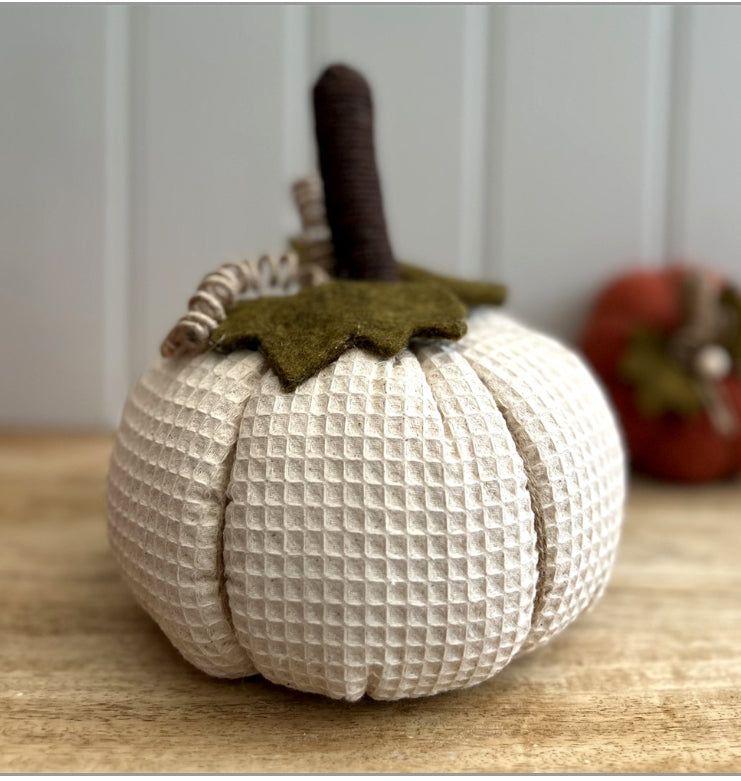 Large Fabric Pumpkin 16cm - Cream Honeycomb