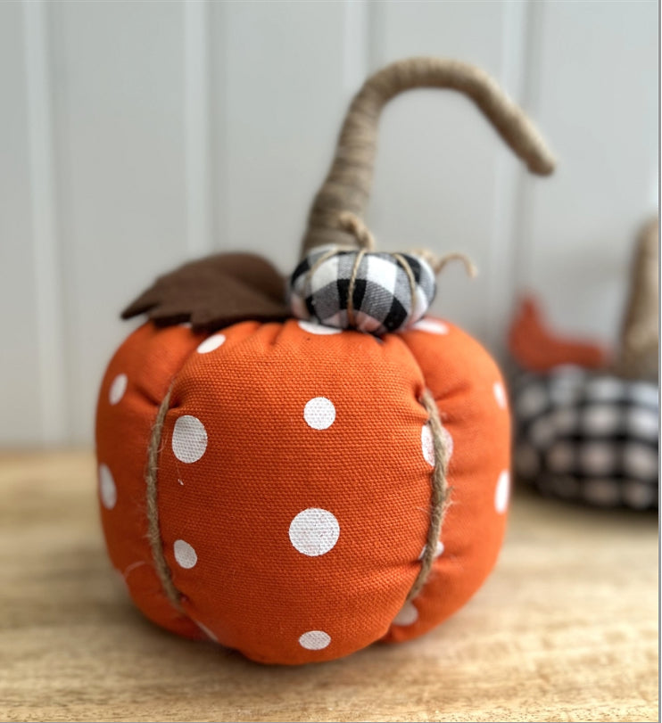 Large Fabric Pumpkin with Added Mini Pumpkin 18cm - Polka